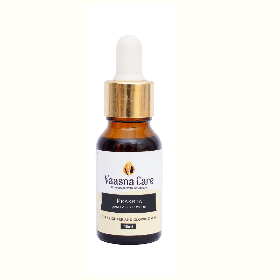 Vaasna Care PRAKRTA 9PM Face Glow Oil bottle - Ayurvedic night serum for brightening and anti-aging